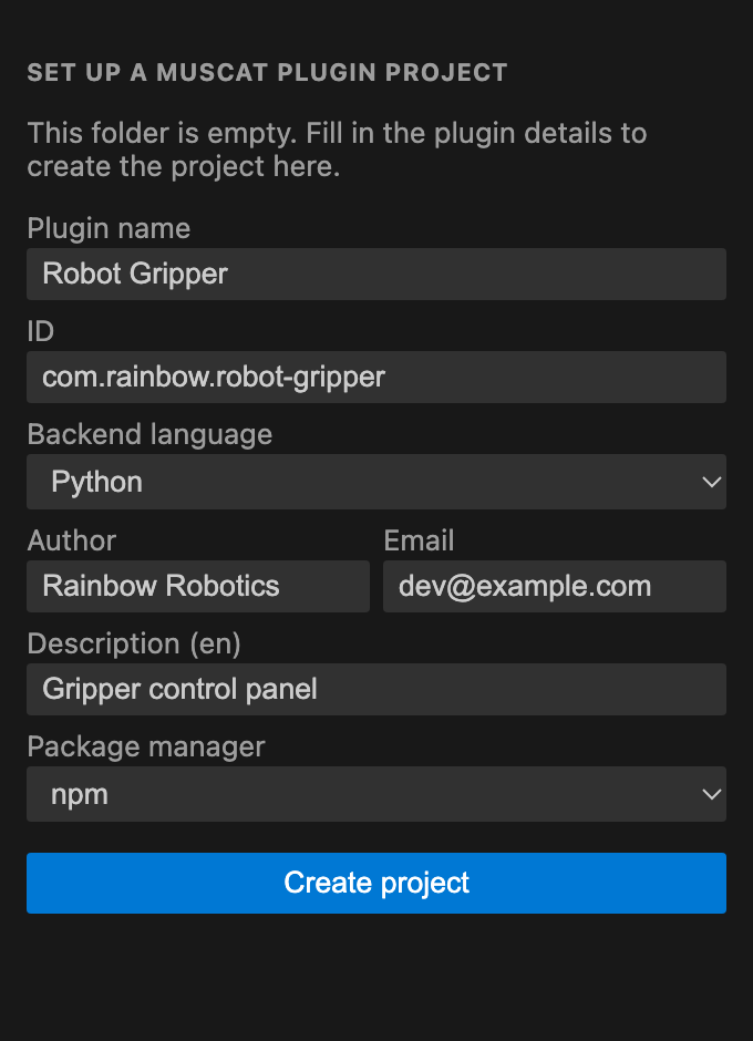 Set up project form